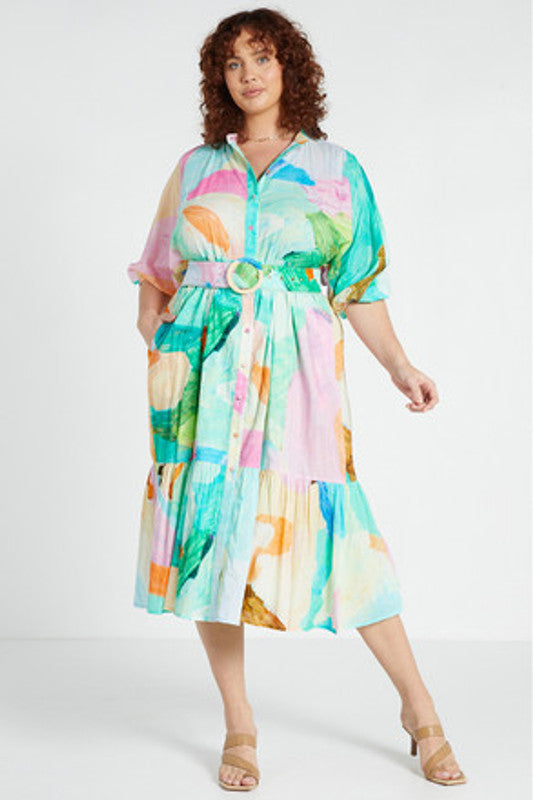 Dolman Midi Shirt Dress in No Rain No Flowers