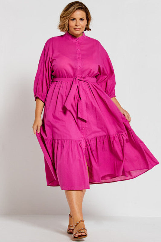 Dolman Shirt Dress in Fuchsia