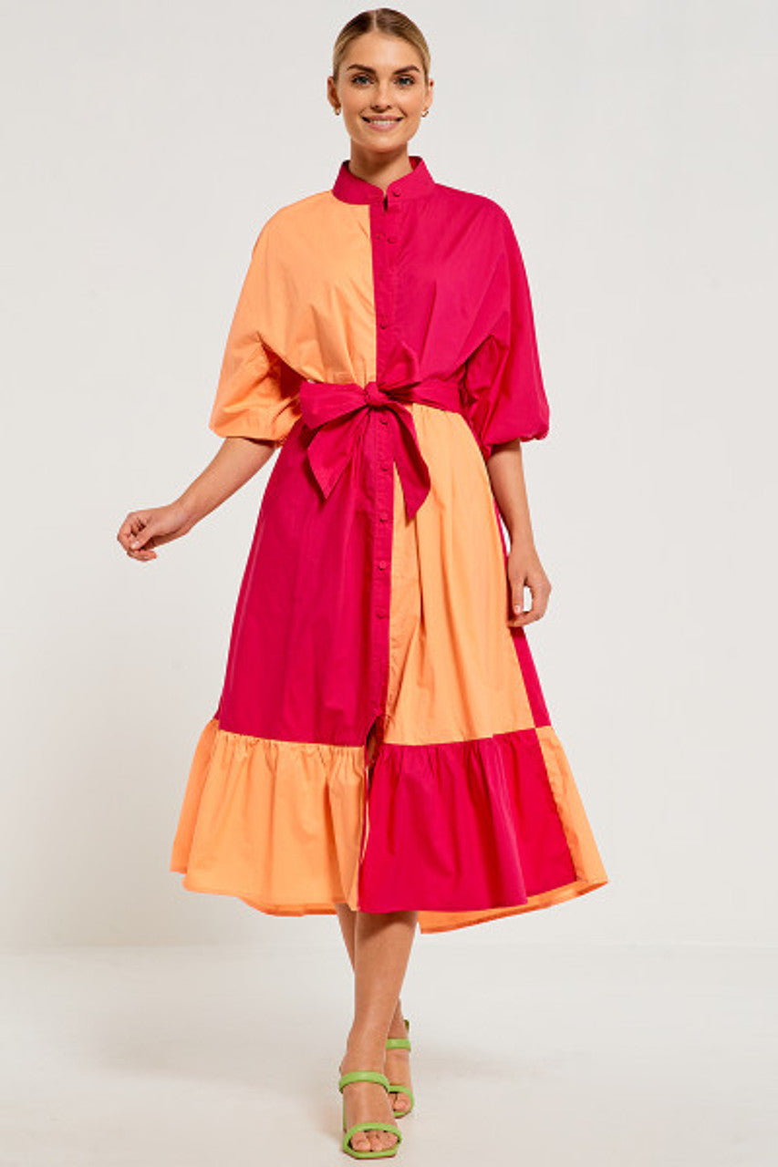 Dolman Shirt Dress In Fuchsia Mix