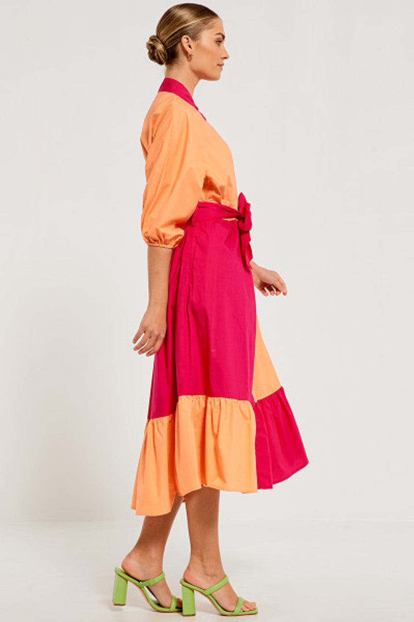 Dolman Shirt Dress In Fuchsia Mix