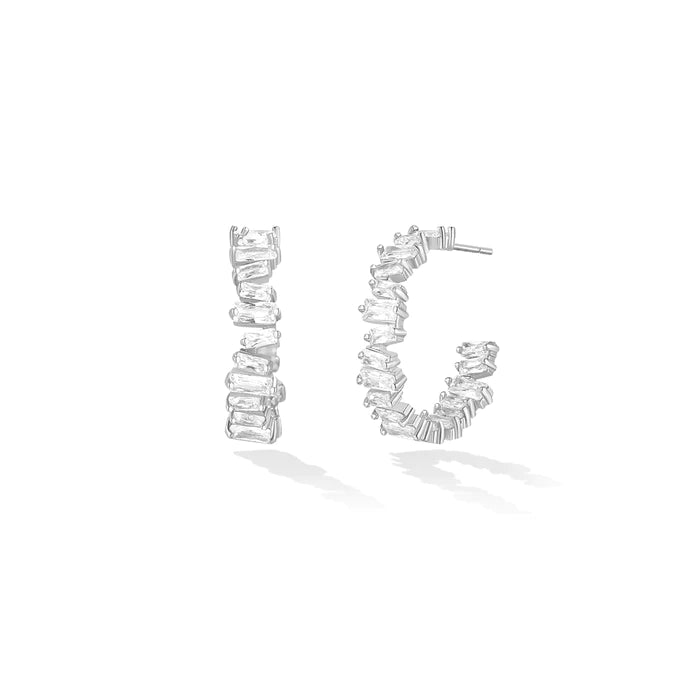 Divine Eternity Baguette Hoops - Silver