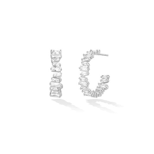 Divine Eternity Baguette Hoops - Silver