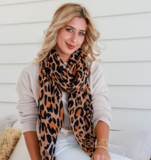 Tan Animal Printed Tassel Scarf