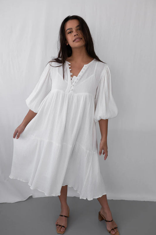 Asher Cotton Midi Dress in White