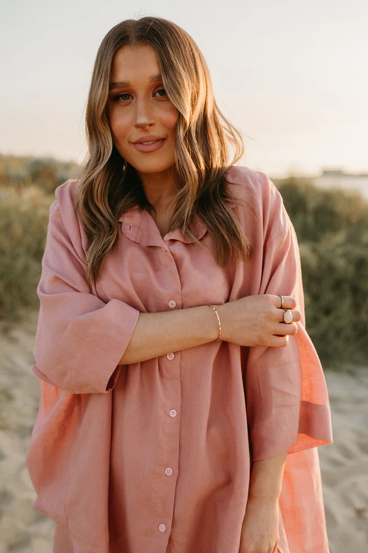 Margot Oversized Linen Shirt in Old Rose