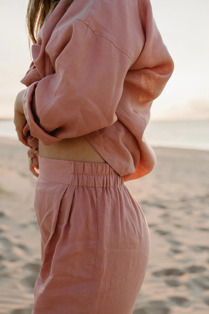 Athena Linen Pants in Old Rose