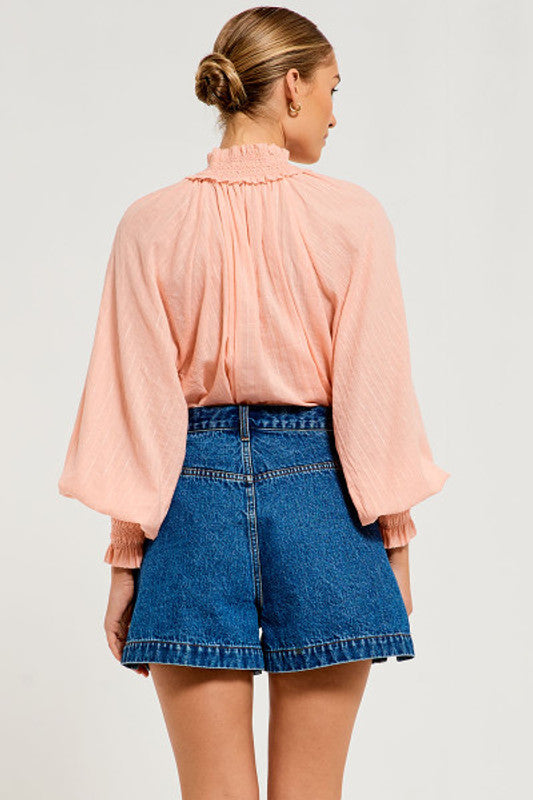 Shirred Collar Top in Peach