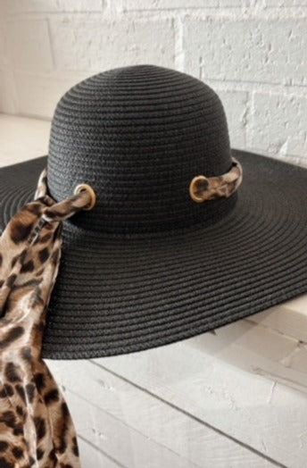 Black Animal Print Scarf Hat