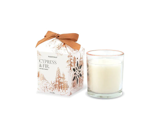 Cypress & Fir, Glass Votive Candle w/ Perforate Ornament Box