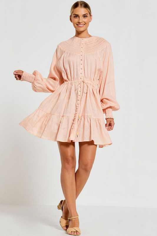 Shirred Yoke Mini Dress Pink