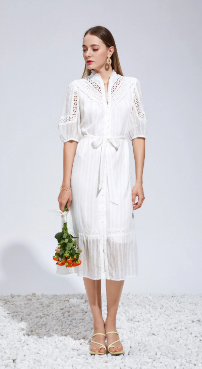 Aelis Embroidered Cotton Dress, White