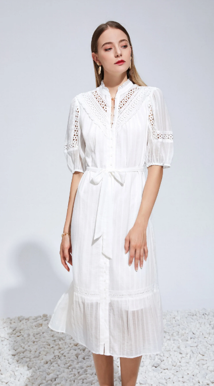 Aelis Embroidered Cotton Dress, White