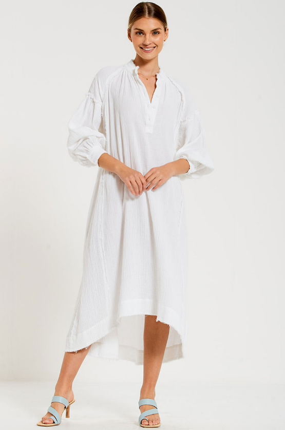 Textured Oversized Shirt Dress, White