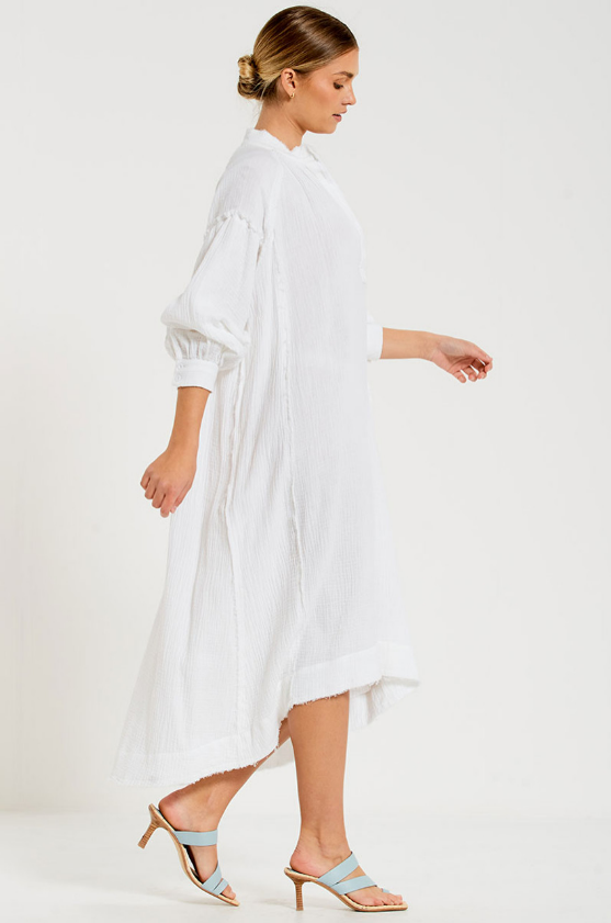 Textured Oversized Shirt Dress, White